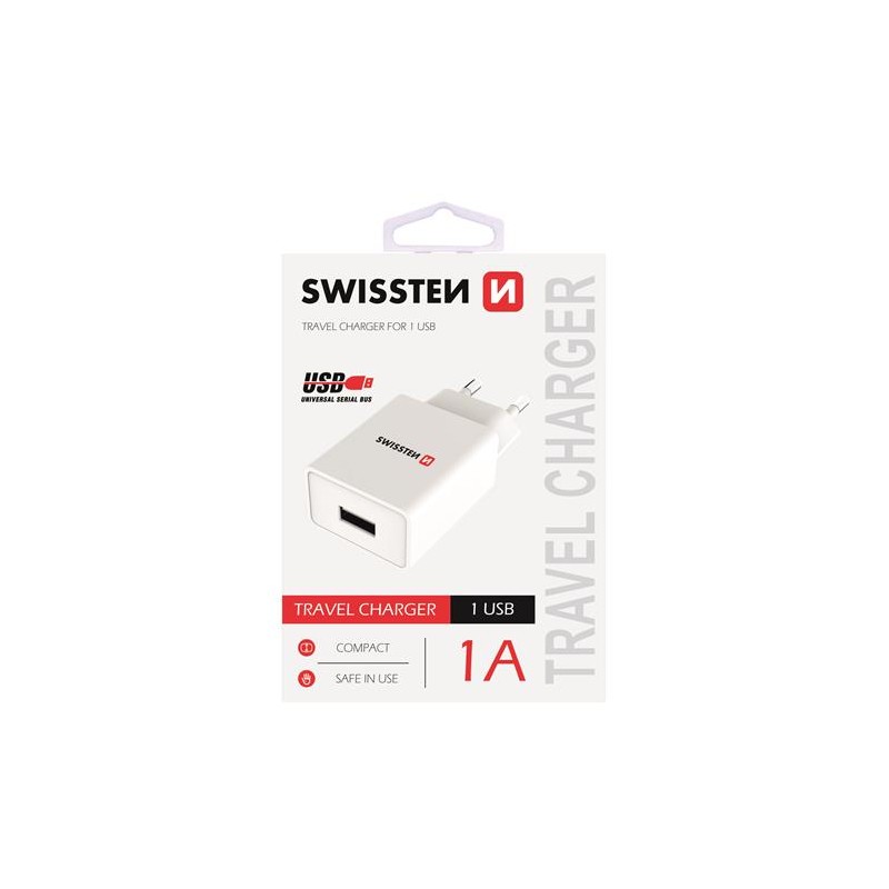 Swissten töltőadapter Smart IC 1x USB 1A POWER WHITE
