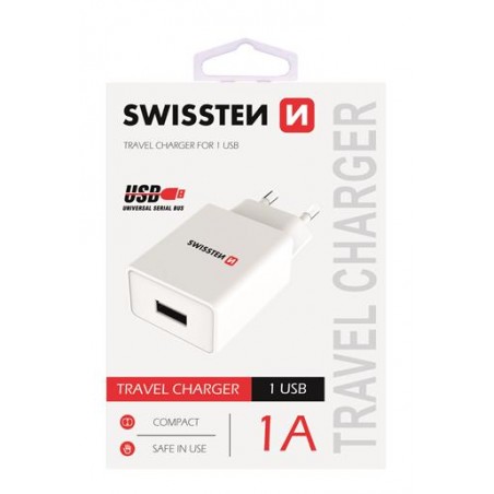 Swissten töltőadapter Smart IC 1x USB 1A POWER WHITE
